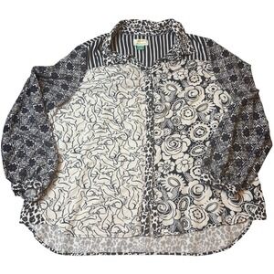 Maeve Anthropologie Shirt Womens Shirt 1X Button Up Mixed Pattern Floral